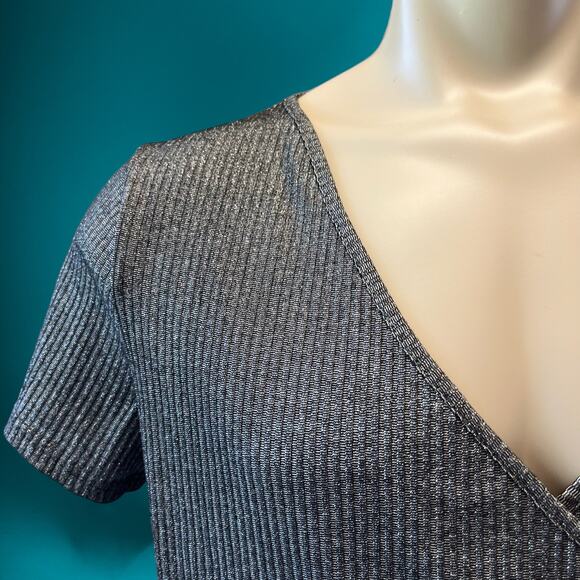 Shein Curve Blouse 2XL Ribbed Side Cinch Layered Ribbed Top Office Law Shimmer - Picture 2 of 8